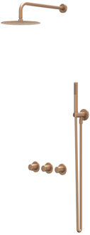Bond Regendoucheset - inbouw - symmetry - 2 stopkranen - 40cm wandarm - 30cm slim hoofddouche - glijstang met uitlaat - 150cm doucheslang - 3-standen handdouche - Geborsteld mat koper PVD CSB4GKBCAB Koper geborsteld