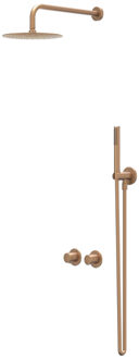 Bond Regendoucheset - inbouw - symmetry - 2-weg stop-omstel - 15cm plafondbuis - 25cm slim hoofddouche - glijstang met uitlaat - 150cm doucheslang - 3-standen handdouche - Geborsteld mat koper PVD CSB3GKBBBB Koper geborsteld