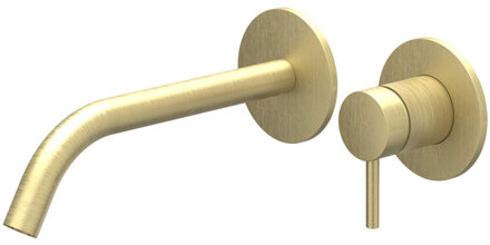 Bond Wastafelmengkraan - 2-gats - met inbouwdeel - wandmontage - gebogen uitloop - coldstart - Geborsteld mat goud PVD 6100354/6199001 Goud geborsteld