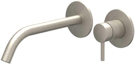 Bond Wastafelmengkraan - 2-gats - met inbouwdeel - wandmontage - gebogen uitloop - coldstart - Geborsteld nickel PVD 6100353/6199001 Nickel geborsteld (RVS)