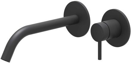 Bond Wastafelmengkraan - 2-gats - met inbouwdeel - wandmontage - gebogen uitloop - coldstart - Mat zwart PED 6100352/6199001 Zwart mat