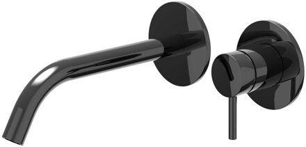 Bond Wastafelmengkraan - 2-gats - met inbouwdeel - wandmontage - gebogen uitloop - coldstart - Zwart chroom PVD 6100357/6199001 Zwart chroom glans (antraciet)