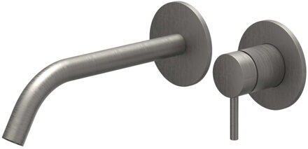 Bond Wastafelmengkraan - met inbouwdeel - 2-gats - inbouw - wandmontage - gebogen uitloop - coldstart - Geborsteld metal black PVD SW1030771/SW1030894 Metal black geborsteld (antraciet)