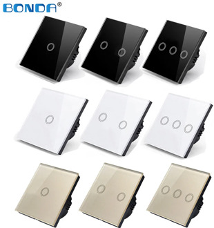 BONDA touch switch, EU standard, white crystal, glass panel, touch switch, Ac220v, 1 set, 1 way, wall light, wall touch screen