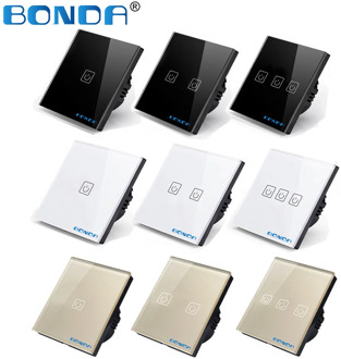 BONDA Touch Switch EU/UK standard White Crystal Glass Panel wall Switch, AC220V,1 Gang 1 Way, EU Light Wall Touch Screen Switch