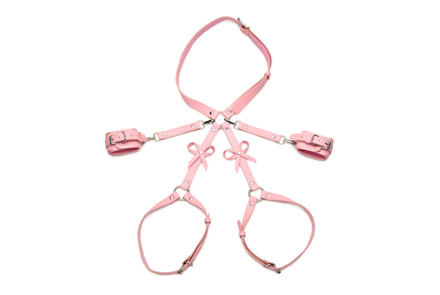 Bondage Harness met Strikjes - XL/2XL - Roze - Bondage Harness met Strikjes - XL/2XL - Roze