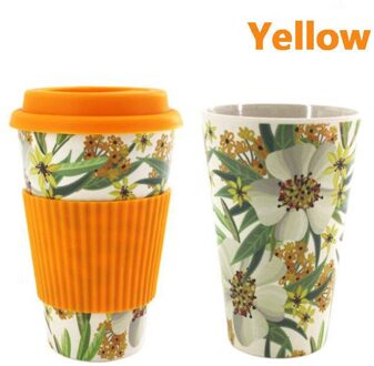 Bone China Keramische Reizen Kopje Koffie Reizen Siliconen Mokken Thee Mok Deksel geel