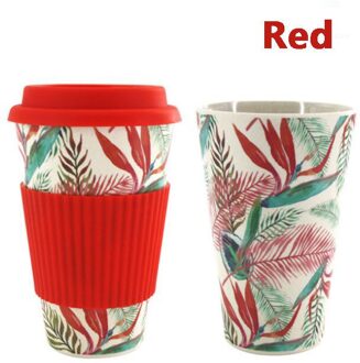 Bone China Keramische Reizen Kopje Koffie Reizen Siliconen Mokken Thee Mok Deksel Rood