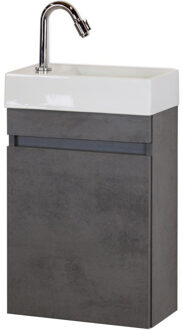 Bonsai Badmeubelset - Beton Antraciet - Keramische Wastafel Fontein Links en Rechts