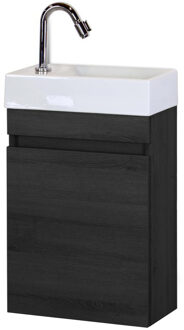 Bonsai Badmeubelset - Black Oak - Keramische Wastafel Fontein Links en Rechts