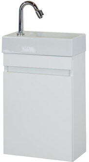 Bonsai Badmeubelset - Wit Hoogglans - Keramische Wastafel Fontein Links en Rechts