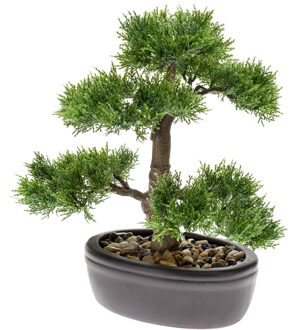Bonsai boompje kunstplant in kunststof pot 32 cm - Cedrus Atlantica Glauca Groen