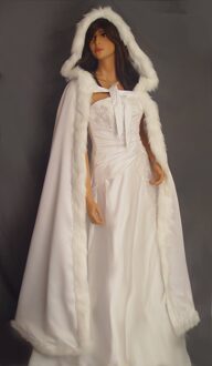 Bont Trim Satin Mantel Bridal Jas Sjaal Wrap Renaissance Wedding Volledige Lengte Middeleeuwse Cape Cover Up ivoor