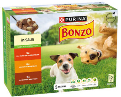 Bonzo Purina Bonzo met rund, kip, lam in saus maaltijdzakjes natvoer hond 4 dozen (48 x 85 g)