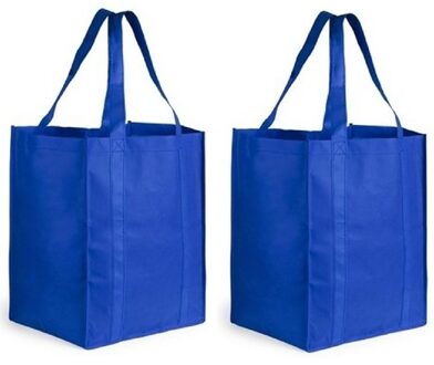 Boodschappen tas/shopper BIGGY - 2x - blauw - 38 x 33 x 25 cm - Stevige boodschappentassen/shopper b