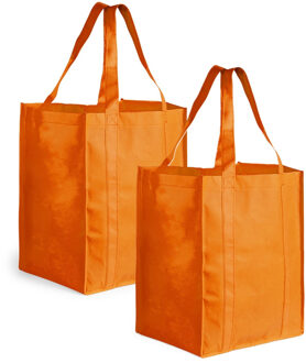 Boodschappen tas/shopper BIGGY - 2x - oranje - 38 x 33 x 25 cm - Stevige boodschappentassen/shopper