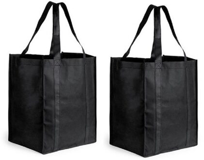 Boodschappen tas/shopper BIGGY - 2x - zwart - 38 x 33 x 25 cm - Stevige boodschappentassen/shopper b