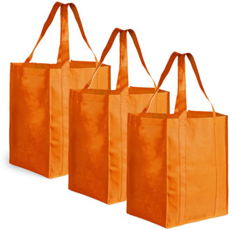 Boodschappen tas/shopper BIGGY - 3x stuks - oranje - 38 x 33 x 25 cm - Stevige boodschappentassen/sh