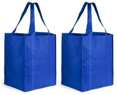 Boodschappen tas/shopper BIGGY - 4x stuks - blauw - 38 x 33 x 25 cm - Stevige boodschappentassen/sho