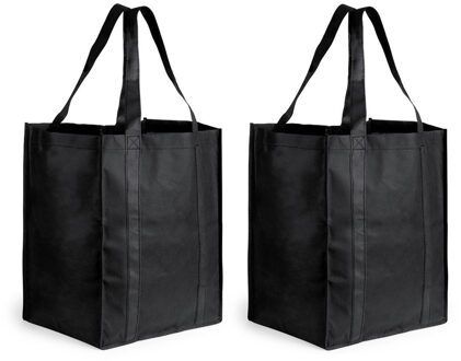Boodschappen tas/shopper BIGGY - 4x stuks - zwart - 38 x 33 x 25 cm - Stevige boodschappentassen/sho