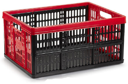 Boodschappenkrat - 32L - 48 x 35 x 24 cm - vouwkrat - zwart/rood
