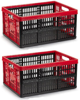 Boodschappenkrat - 3x stuks - 32L - 48 x 35 x 24 cm - vouwkrat - zwart/rood