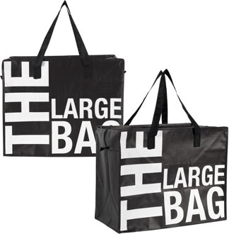 Boodschappentas / opbergtas XXL - 2x - 90 liter - shopper - mega/ jumbo tas - zwart - 55 x 55 x 30 c