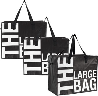 Boodschappentas / opbergtas XXL - 3x - 90 liter - shopper - mega/ jumbo tas - zwart - 55 x 55 x 30 c