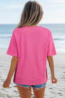 Boogaccent Korte Mouwen Top - maat L Stoffig Roze