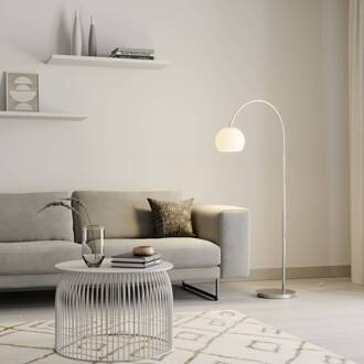 booglamp Cynthia, nikkelkleurig, glas, 140 cm, E27 nikkel mat, opaalwit