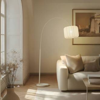 booglamp Helin, beige, textiel, hoogte 198,5 cm