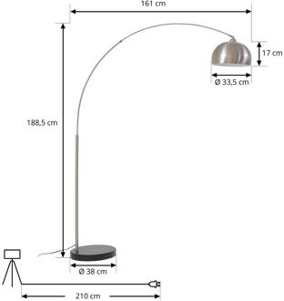 booglamp Hernando, nikkel, staal, hoogte 188 cm nikkel, zwart