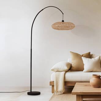 booglamp Solvian, zwart/naturel, bamboe, metaal zwart, licht hout