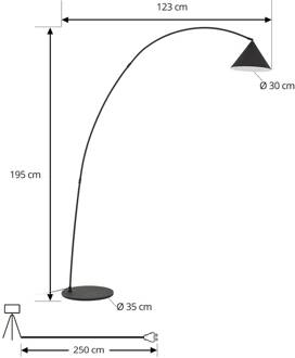 booglamp Triangolo, zwart, hoogte 195 cm, metaal E27 zwart, wit