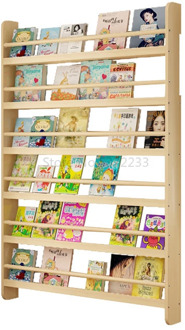 Book and newspaper display shelf wall shelf book and newspaper shelf real wood baby kindergarten picture book shelf wall shelf