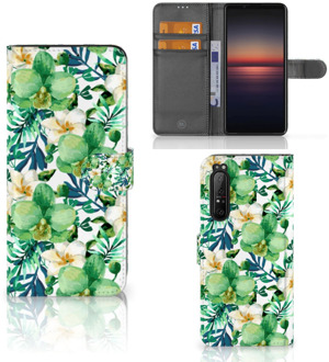 Bookcase Sony Xperia 1 II GSM Hoesje Orchidee Groen