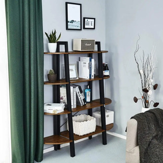 Bookshelf with 4 Tiers Corner Shelf Shelves and Storage Industrial Bookcase Wood Furniture Living Room Storage Organizer