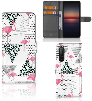 Bookstyle Case Sony Xperia 1 II Telefoonhoesje Personaliseren Flamingo Triangle