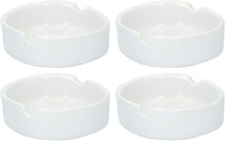 Bookwill 4x Witte ronde asbakken 8 cm keramiek - Asbak - Tuin artikelen - Rookwaren toebehoren/rokersbenodigdheden/tabak accessoires