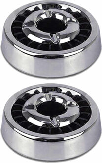 Bookwill Asbak - 2x - chroom/zwart - 14 cm - metaal/kunststof - sigarettendover