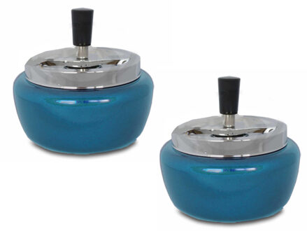 Bookwill Draai asbak - 2x - metallic turquoise blauw - 13 cm - draai asbak - drukasbak