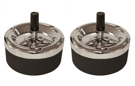 Bookwill Draai asbak - 2x stuks - zwart chroom - 11,5 cm - draai asbak - drukasbak