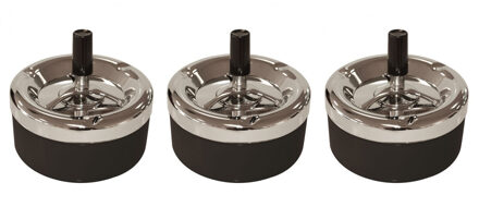 Bookwill Draai asbak - 3x stuks - zwart chroom - 11,5 cm - draai asbak - drukasbak
