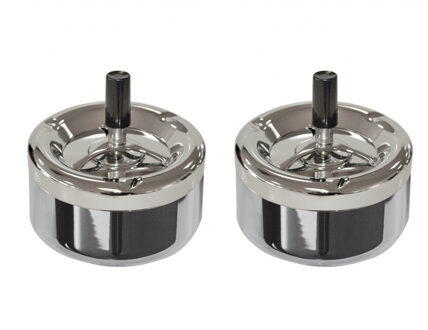 Bookwill Draaiasbak - 2x stuks - rond - chroom - D13 cm - drukasbak - terrasasbak - stormasbak