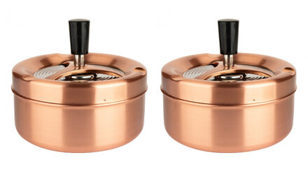 Bookwill Draaiasbak - 2x stuks - rose goud - 13 cm - rond - drukasbak - draai asbak - stormasbak
