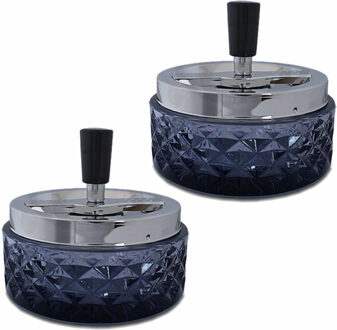 Bookwill Draaiasbak - 2x - zwart - glas en chroom - 12 cm - drukasbak - asbak