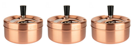 Bookwill Draaiasbak - 3x stuks - rose goud - 13 cm - rond - drukasbak - draai asbak - stormasbak