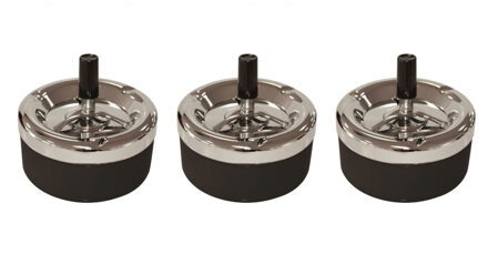 Bookwill Draaiasbak - 3x stuks - zwart met chroom - 13 cm - metaal - rond - drukasbak - Terrasasbak - Stormas