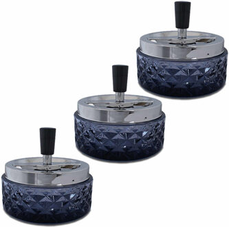 Bookwill Draaiasbak - 3x - zwart - glas en chroom - 12 cm - drukasbak - asbak