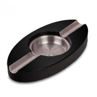 Bookwill Sigaren asbak - zwart - hout / metaal - 2 legger - 20 x 10 cm - sigarenhouder